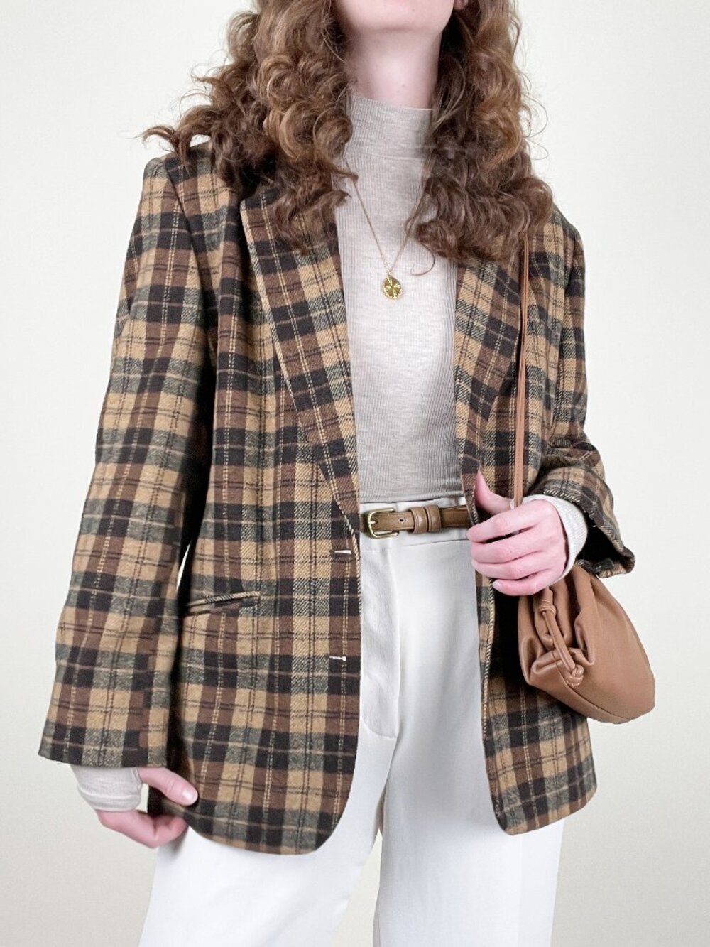 Vintage Wool Blend Plaid Blazer Jacket Pea Coat Oversized Preppy Dark Academia